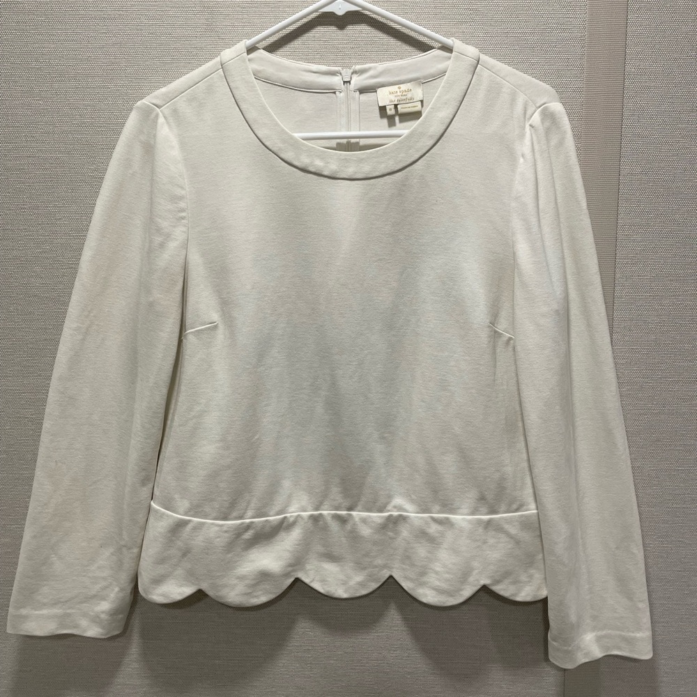 Kate Spade New York live colorfully scalloped edge white blouse